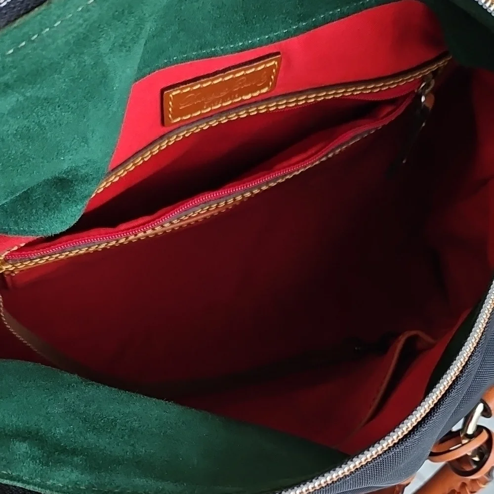 Dooney & Bourke Medium Black Canvas and Brown Leather Trim Satchel - Picture 5 of 13